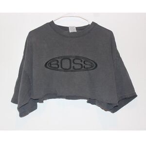 Boss VINTAGE Gray Cotton Crew Neck Crop Top Women's Size XXL